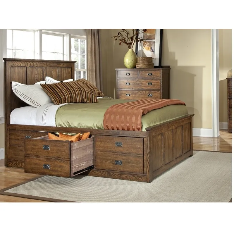 Oak Park Bedroom Furniture King/Queen Panel Bed, 3 Drawer Storage (each side)