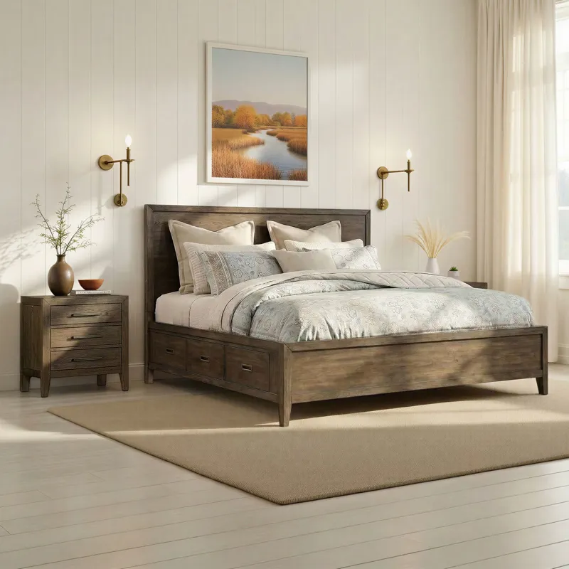 Norwich King Panel Storage Bed Dark Rustic Oak