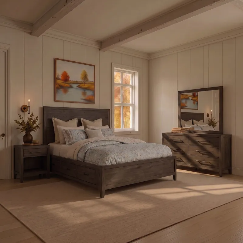 Norwich Queen Panel Storage Bed Dark Rustic Oak