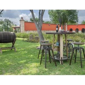 Antique Multicolor Antique Bistro Table  Barrel Shaped with Shelves