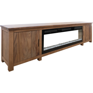 Natural Parota 93" 2 Door Fireplace TV Stand w/Electric Fireplace