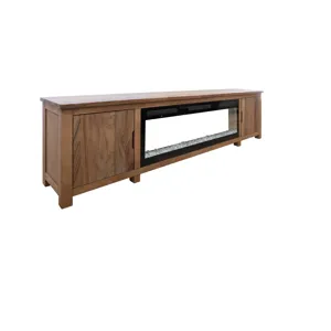 Natural Parota 93" 2 Door Fireplace TV Stand w/Electric Fireplace