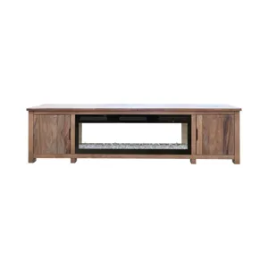 Natural Parota 2 Door TV Stand w/Fireplace Insert