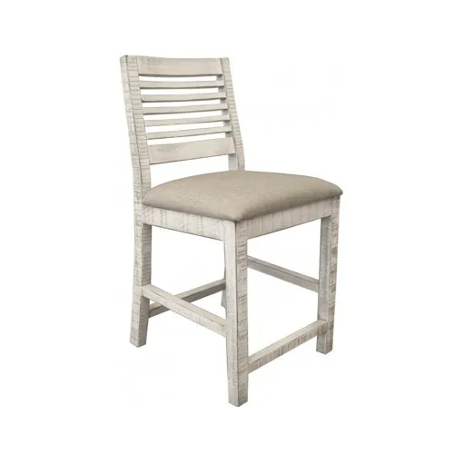 Stone 24" Barstool w/Ivory Finish & Fabric Seat