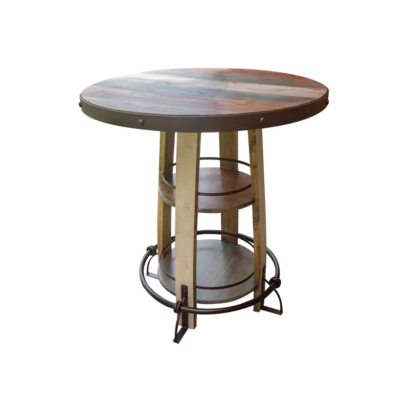 Antique Multicolor Antique Bistro Table  Barrel Shaped with Shelves