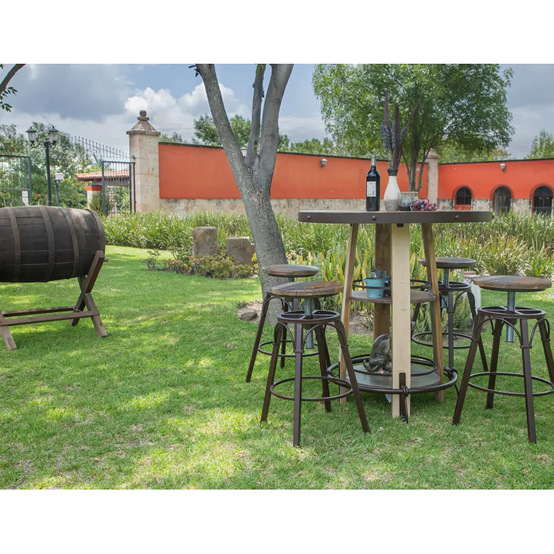 Antique Multicolor Antique Bistro Table  Barrel Shaped with Shelves