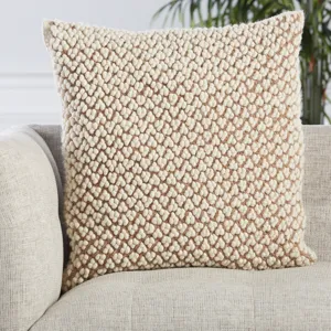Angora Madur Textured Ivory/ Tan Poly Throw Pillow 22 inch