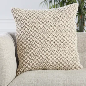 Angora Madur Textured Ivory/ Light Taupe Down Throw Pillow 22 inch