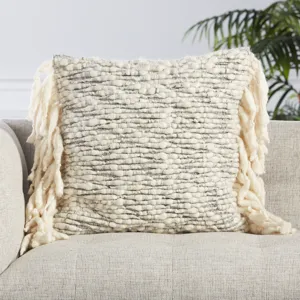 Angora Mahya Textured Ivory/ Light Gray Poly Throw Pillow 22 inch