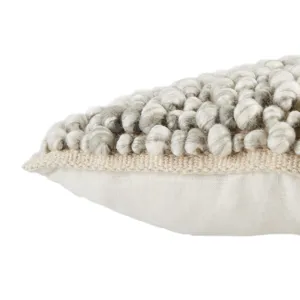 Angora Kaz Textured Ivory/ Light Gray Poly Throw Pillow 22 inch