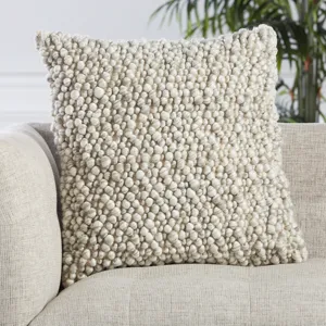 Angora Kaz Textured Ivory/ Light Gray Poly Throw Pillow 22 inch