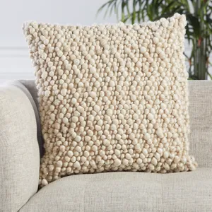 Angora Kaz Textured Ivory/ Beige Poly Throw Pillow 22 inch