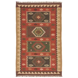 Bedouin Amman Handmade Geometric Red/ Gold Area Rug (5'X8')