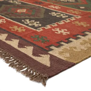 Bedouin Amman Handmade Geometric Red/ Gold Runner Rug (2'6"X8')