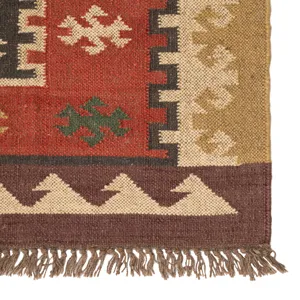 Bedouin Amman Handmade Geometric Red/ Gold Runner Rug (2'6"X8')