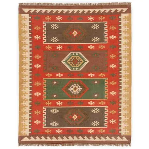 Bedouin Amman Handmade Geometric Red/ Gold Area Rug (7'10"X9'10")