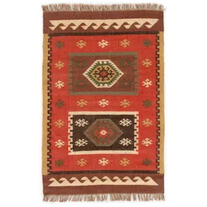 Bedouin Amman Handmade Geometric Red/ Gold Area Rug (4'X6')
