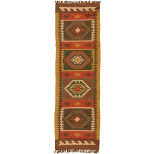 Bedouin Amman Handmade Geometric Red/ Gold Runner Rug (2'6