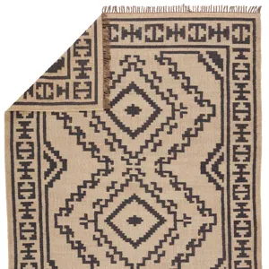 Bedouin Jaima Handmade Tribal Beige/ Black Area Rug (6'X9')