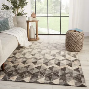 Borderland Carrizo Handmade Geometric Gray/ Cream Area Rug (5'X8')