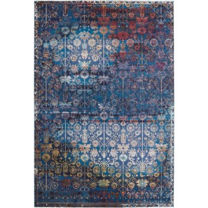 Borealis Vibe by  Izar Trellis Blue/ Red Area Rug