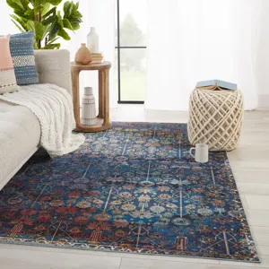 Borealis Vibe by  Izar Trellis Blue/ Red Area Rug (10'X14')