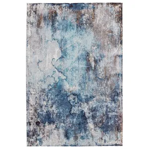 Borealis Vibe by  Comet Abstract Blue/ Brown Runner Rug (3'X8')