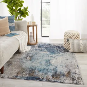 Borealis Vibe by  Comet Abstract Blue/ Brown Runner Rug (3'X8')
