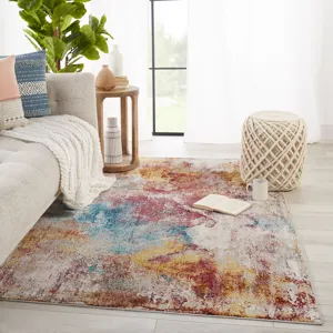 Borealis Vibe by  Comet Abstract Multicolor/ Red Area Rug (10'X14')