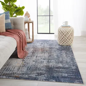 Borealis Vibe by  Donati Abstract Blue/ Orange Runner Rug (3'X8')