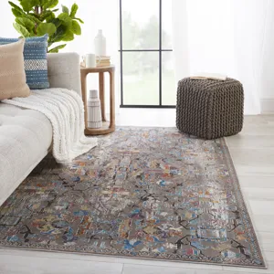 Borealis Vibe by  Namid Trellis Gray/ Multicolor Area Rug (9'X12')