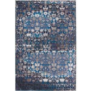 Borealis Vibe by  Izar Trellis Blue/ White Area Rug