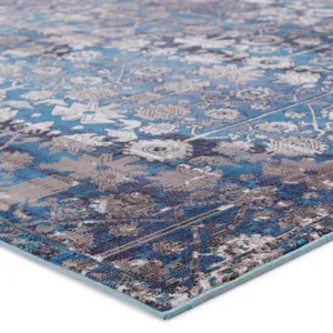 Borealis Vibe by  Izar Trellis Blue/ White Area Rug (10'X14')