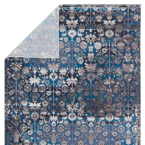 Borealis Vibe by  Izar Trellis Blue/ White Area Rug (10'X14')