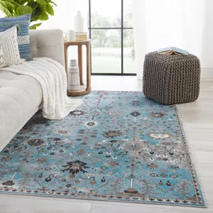 Borealis Vibe by  Zaniah Trellis Light Blue/ Gray Area Rug (10'X14')