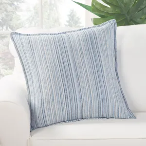 Burbank Taye Stripe Blue/ White Poly Throw Pillow 22 inch