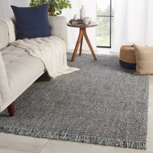Breathe Easy Caraway Handwoven Solid Gray/ Blue Area Rug (9'X12')