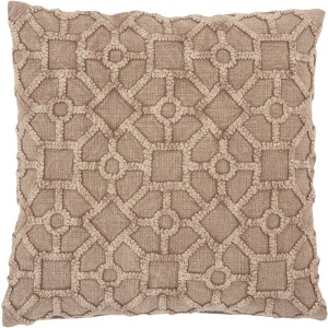 Boxwood Vibe by  Espanola Taupe Trellis Down Throw Pillow 18 inch