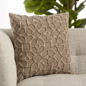 Boxwood Vibe by  Espanola Taupe Trellis Down Throw Pillow 18 inch