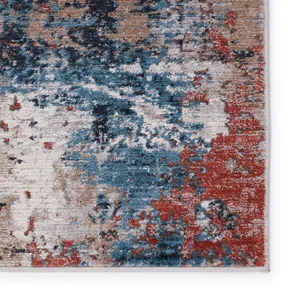 Byzantine Vibe by  Casiane Abstract Red/ Blue Runner Rug (2'6"X8')