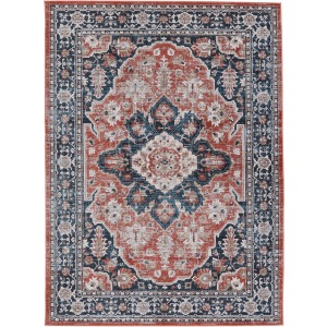 Byzantine Vibe by  Palama Medallion Blue/ Red Area Rug