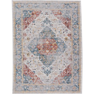 Byzantine Vibe by  Syagria Medallion Blue/ Red Runner Rug (2'6