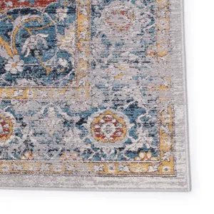 Byzantine Vibe by  Syagria Medallion Blue/ Red Runner Rug (2'6"X8')