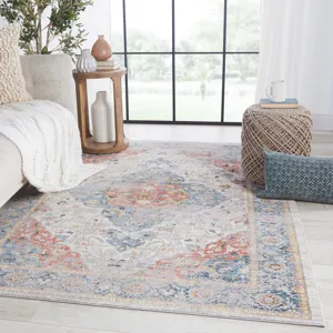 Byzantine Vibe by  Syagria Medallion Blue/ Red Runner Rug (2'6"X8')
