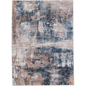 Byzantine Vibe by  Casiane Abstract Gold/ Blue Runner Rug (2'6