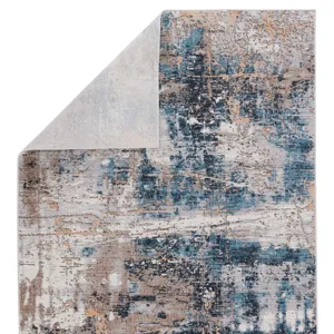 Byzantine Vibe by  Casiane Abstract Gold/ Blue Runner Rug (2'6"X8')