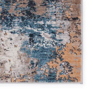 Byzantine Vibe by  Casiane Abstract Gold/ Blue Runner Rug (2'6"X8')