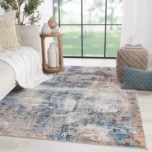 Byzantine Vibe by  Casiane Abstract Gold/ Blue Runner Rug (2'6"X8')