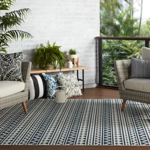 Catamaran Killick Indoor/ Outdoor Tribal Blue/ Ivory Area Rug (7'10"X10'10")