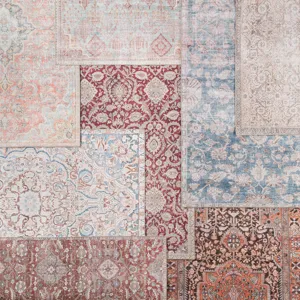 Chateau Annette Indoor/ Outdoor Medallion Blue/ Light Pink Area Rug (5'X7'6")